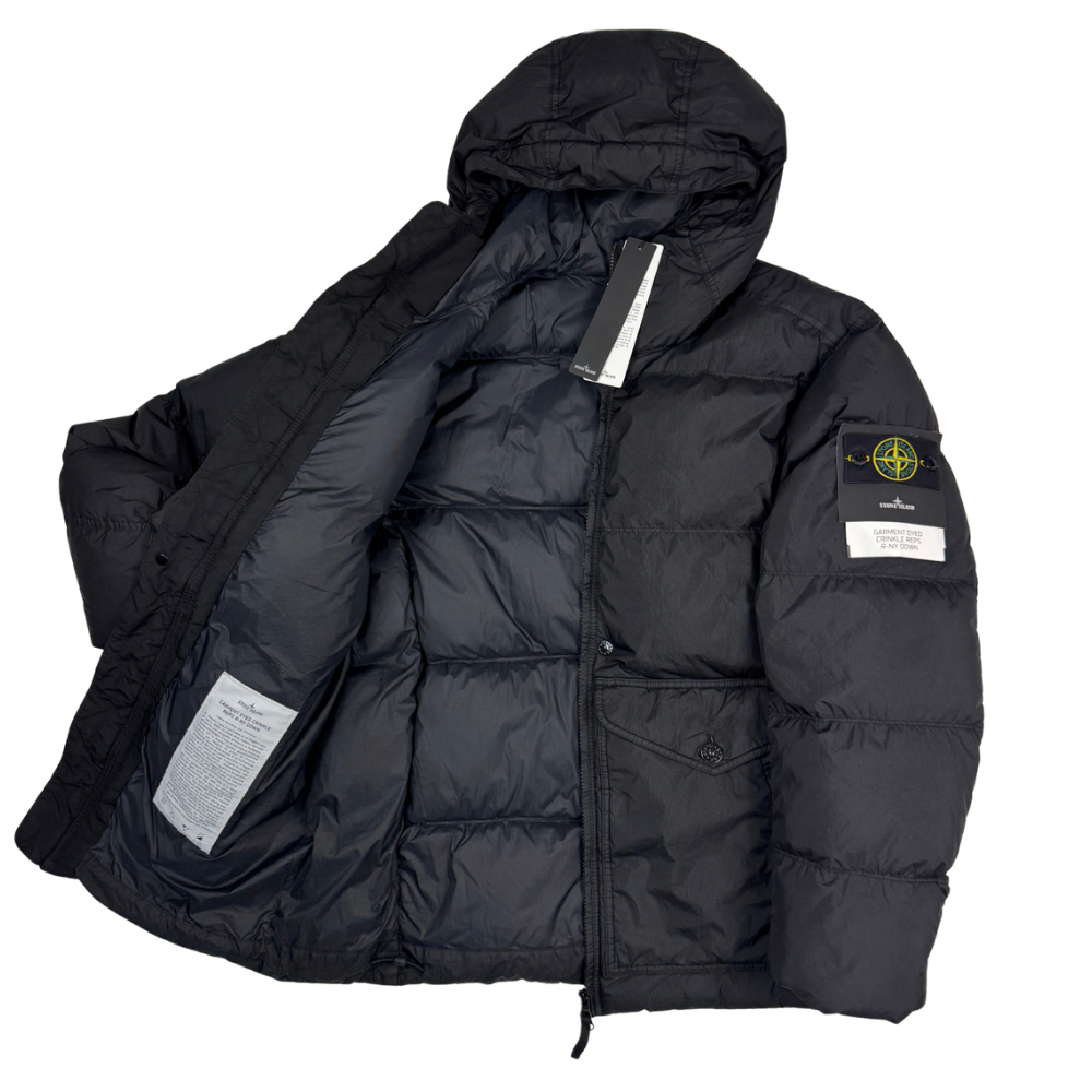 Abrigo Stone Island Garment Dyed Crinkle Reps R-NY Down Negro - talla L