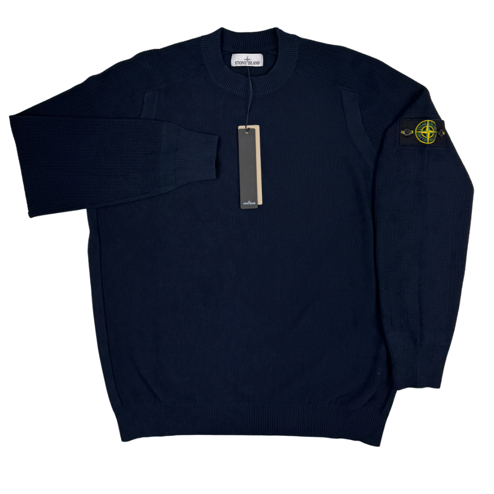 Jersey Stone Island cuello redondo de punto azul marino - talla 2XL