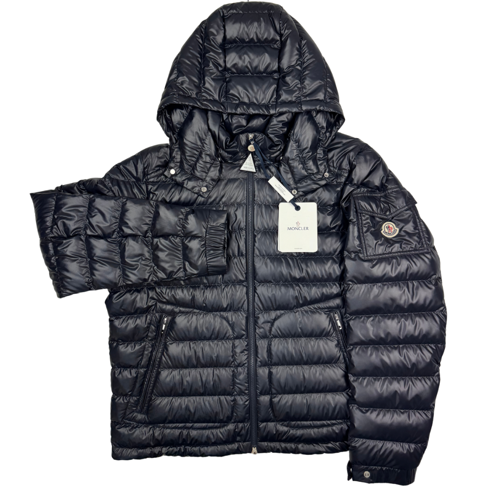 Plumífero con capucha Moncler Lauros azul marino - talla 5(XL)