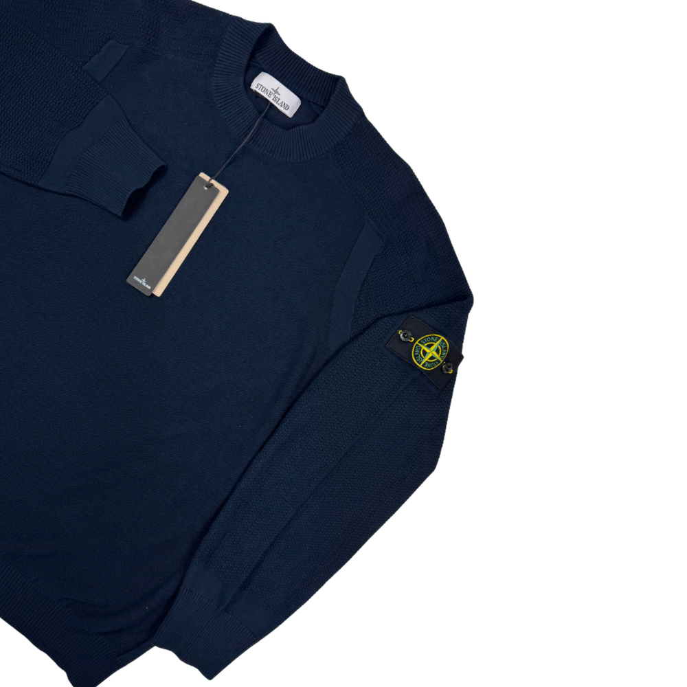Jersey Stone Island cuello redondo de punto azul marino - talla 2XL