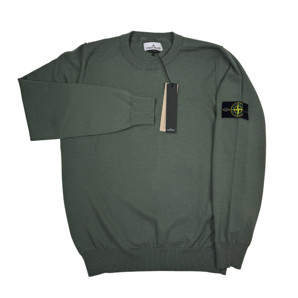Jersey Stone Island cuello redondo verde cacería - talla XL/3XL