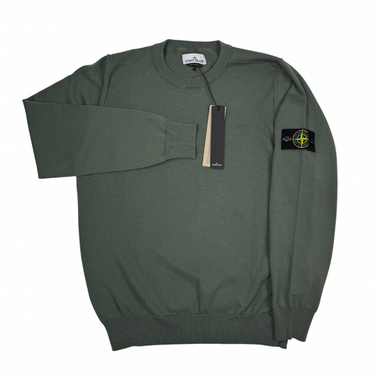 Jersey Stone Island cuello redondo verde cacería - talla XL/3XL