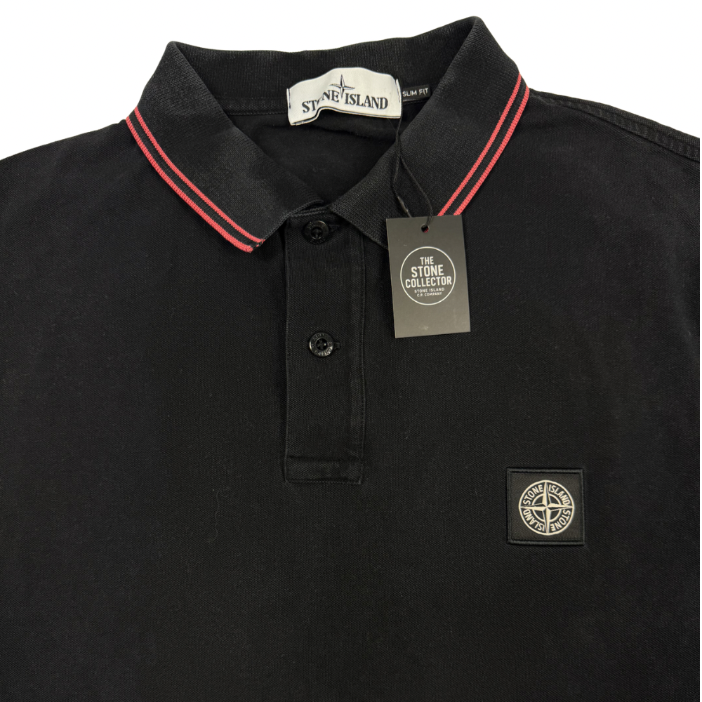 Polo Stone Island negro manga corta - talla 2XL
