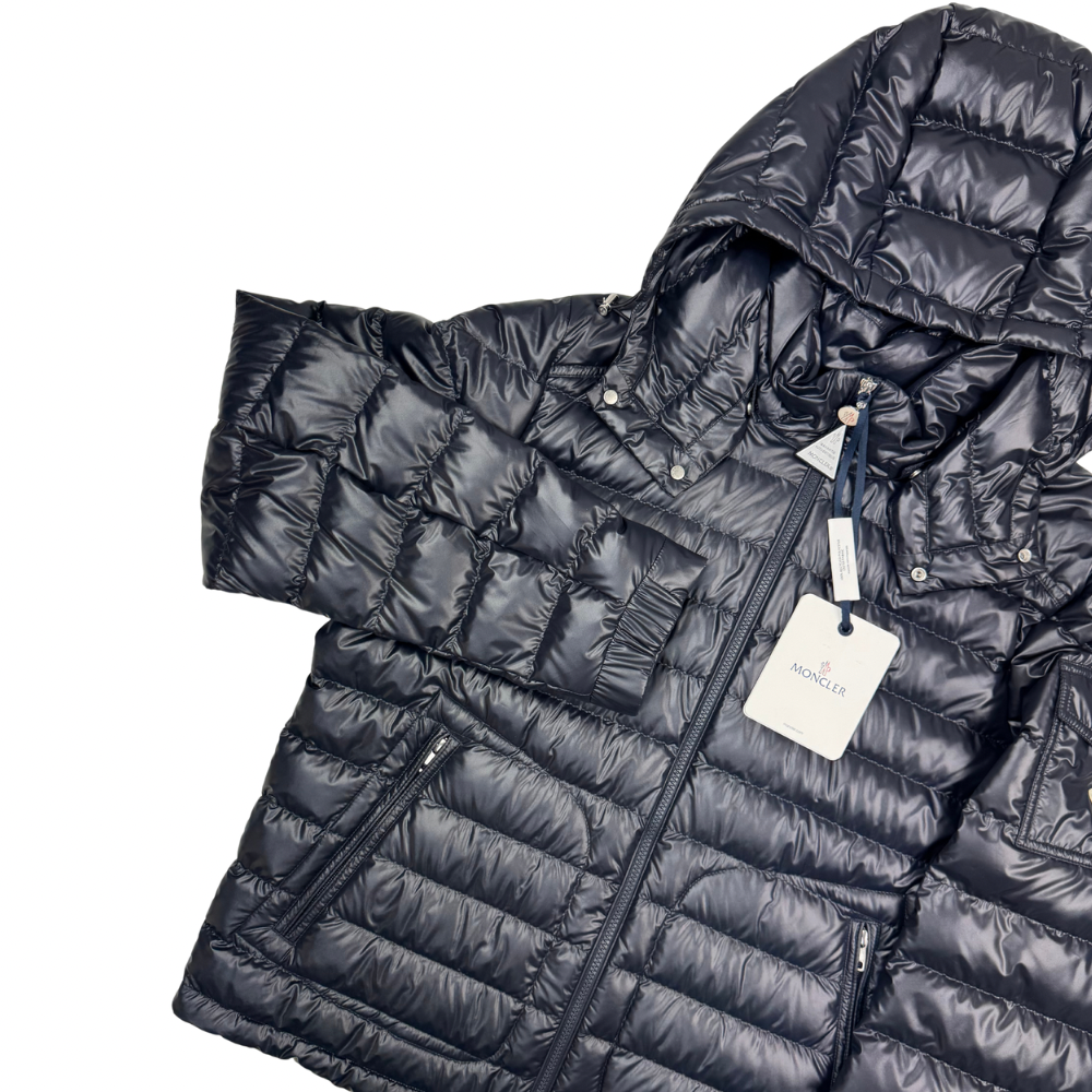 Plumífero con capucha Moncler Lauros azul marino - talla 5(XL)