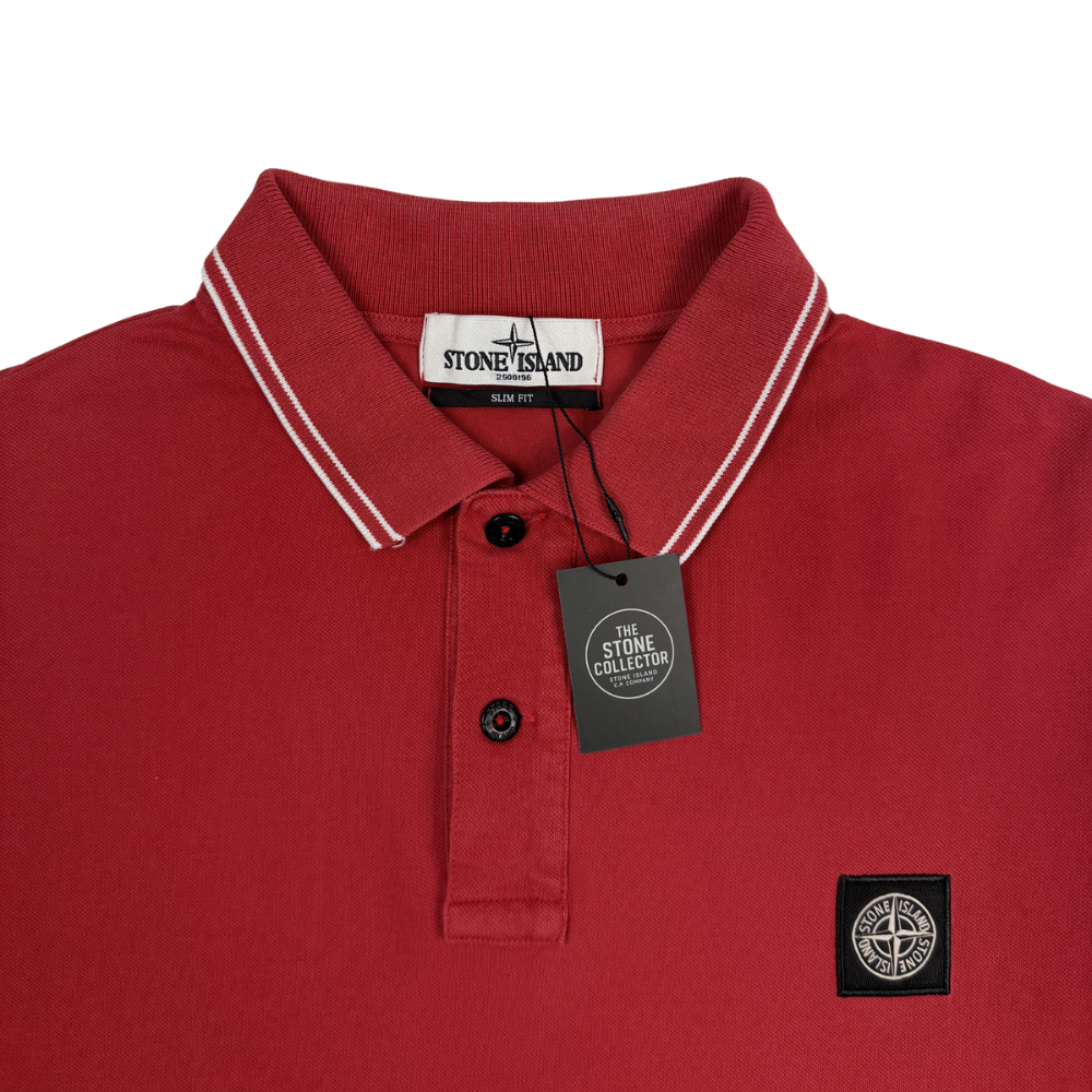 Polo Stone Island rojo coral manga corta - talla 2XL