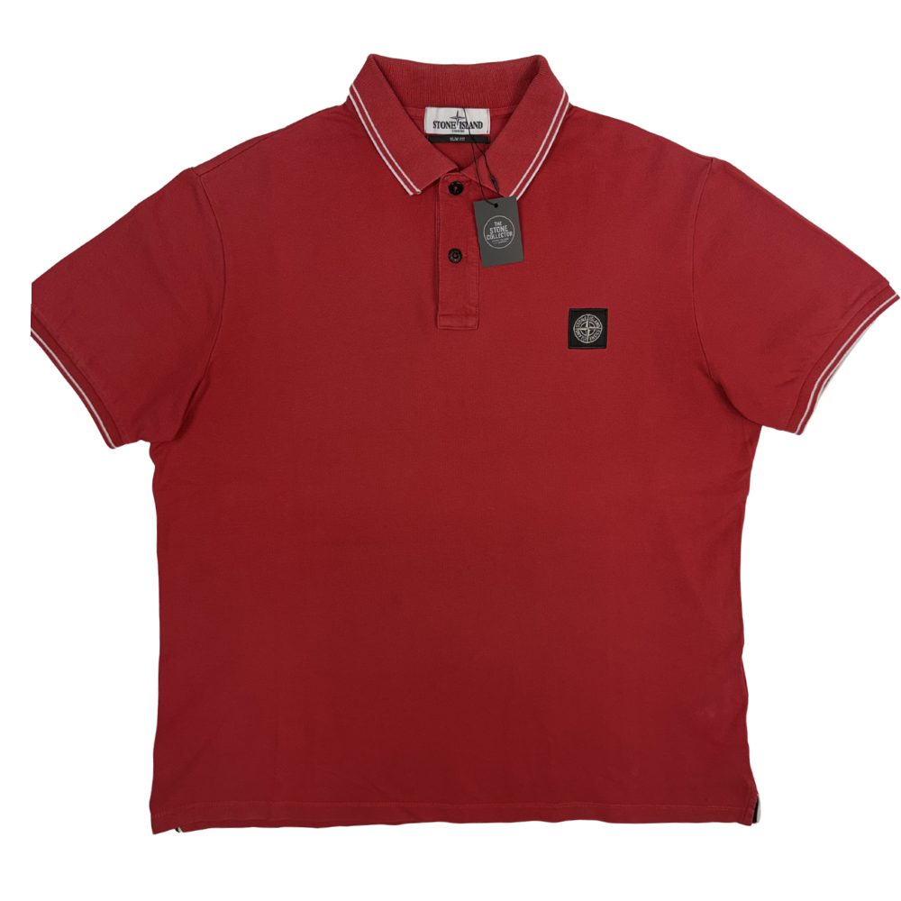 Polo Stone Island rojo coral manga corta - talla 2XL